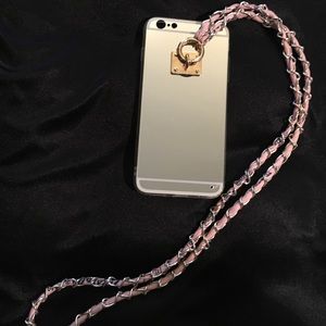 Flashy iPhone 7 case with mirror and chain